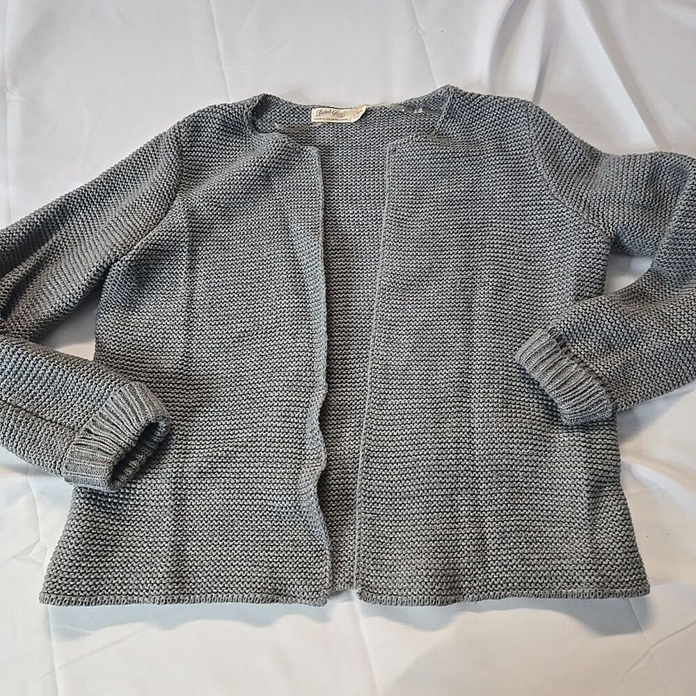 Womens Cardigan Sweater L Gray Open Front Knit Casual Rustic Grandma Minimalist